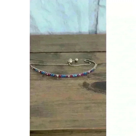 Multicolor Rhinestone Pave Adjustable Gold Tone Bolo Bracelet - Picture 4 of 4